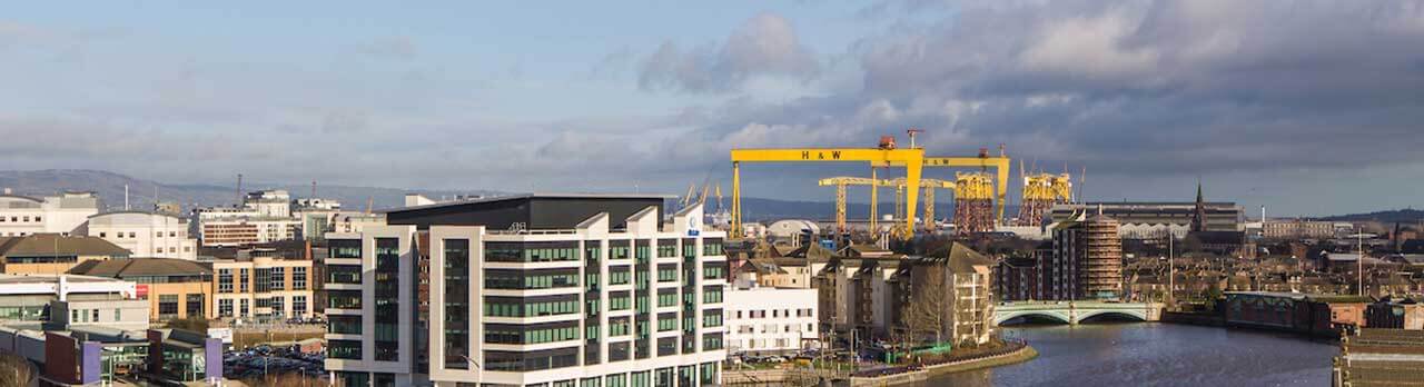 Image of belfast city centre and harland and wolff cranes