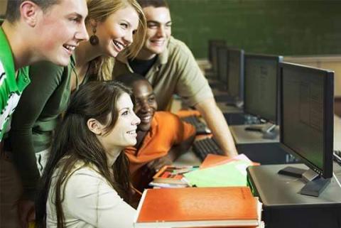 Students around a computer