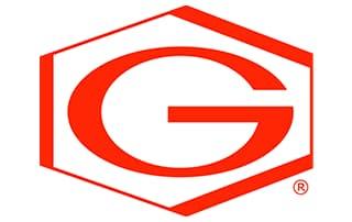 the logo for The Gill corporation is a red capital g in a red hexagon